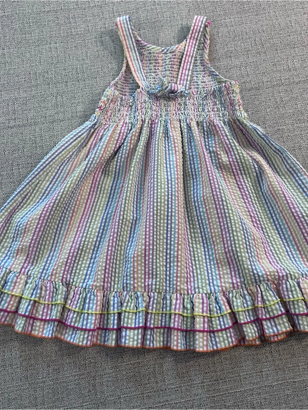 Goodlad Girls Multicolor Striped Pineapple Seersucker Smocked Sundress. Size 5